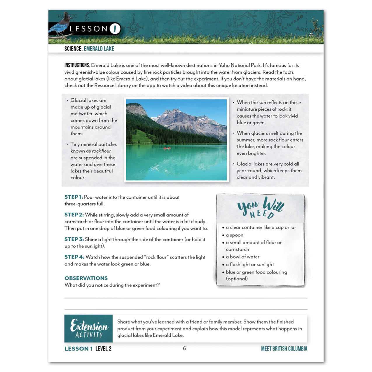 British Columbia Homeschool Unit Study Digital Level 2 Student Book Daily Lesson 1 