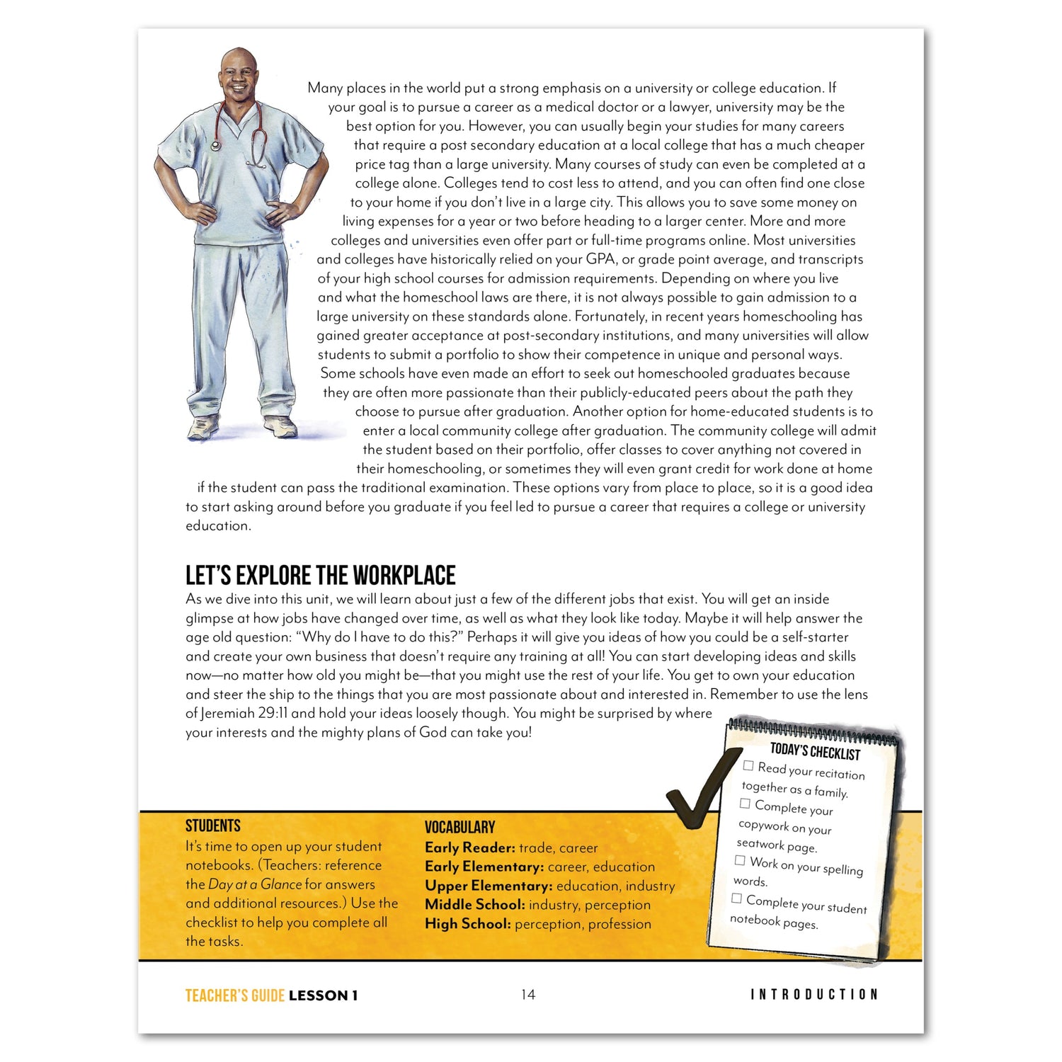 Careers + Trades Homeschool Unit Study Digital Teacher's Guide Daily Lesson 1 Part 2