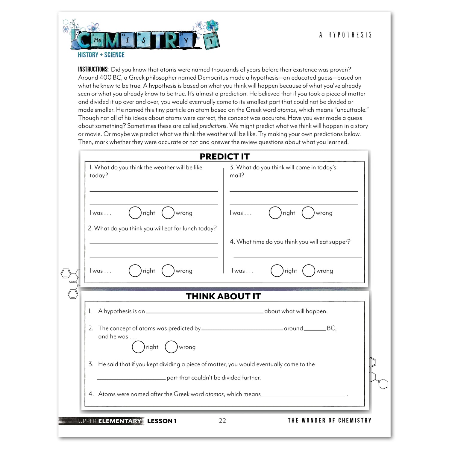 Chemistry Homeschool Unit Study Digital Upper Elementary Lesson 1 A Hypothesis