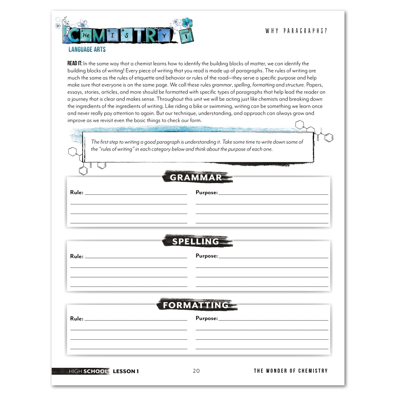 Chemistry Homeschool Unit Study Digital High School Lesson 1 Why Paragraphs? 