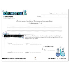 Chemistry Homeschool Unit Study Digital Seatwork Journal Cursive Early Elementary Lesson 1 Copywork and Spelling