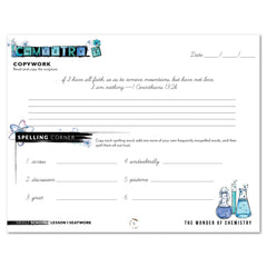 Chemistry Homeschool Unit Study Digital Seatwork Journal Cursive Middle School Lesso 1 Copywork and Spelling 