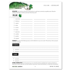 Creepy Crawlies Homeschool Unit Study Digital High School Student Book Lesson 1 Spelling and Vocabulary