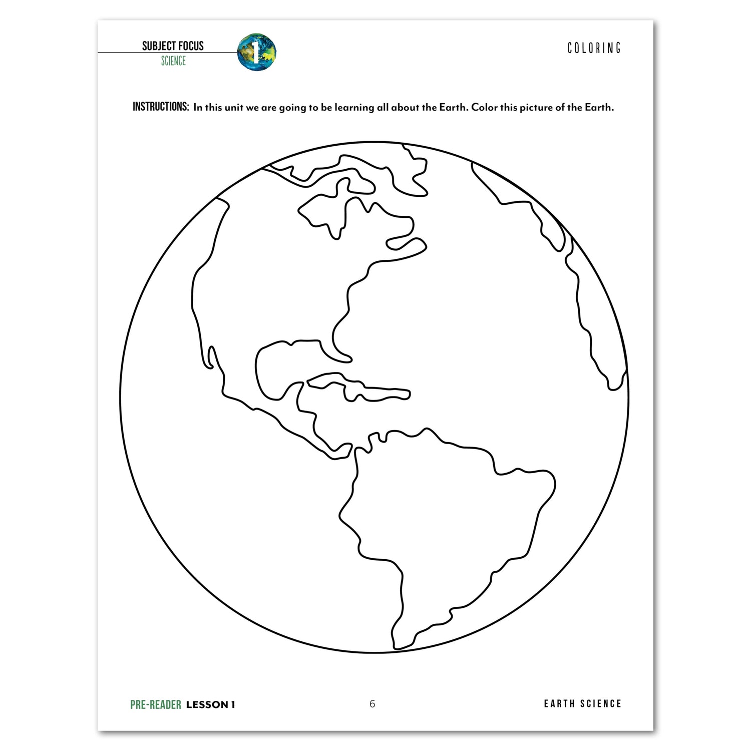 Earth Science Homeschool Unit Study Digital Pre-Reader Student Book Lesson 1 Coloring