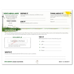 Energy Homeschool Unit Study Digital Seatwork Journal Manuscript Upper Elementary Student Book Lesson 1 Vocabulary