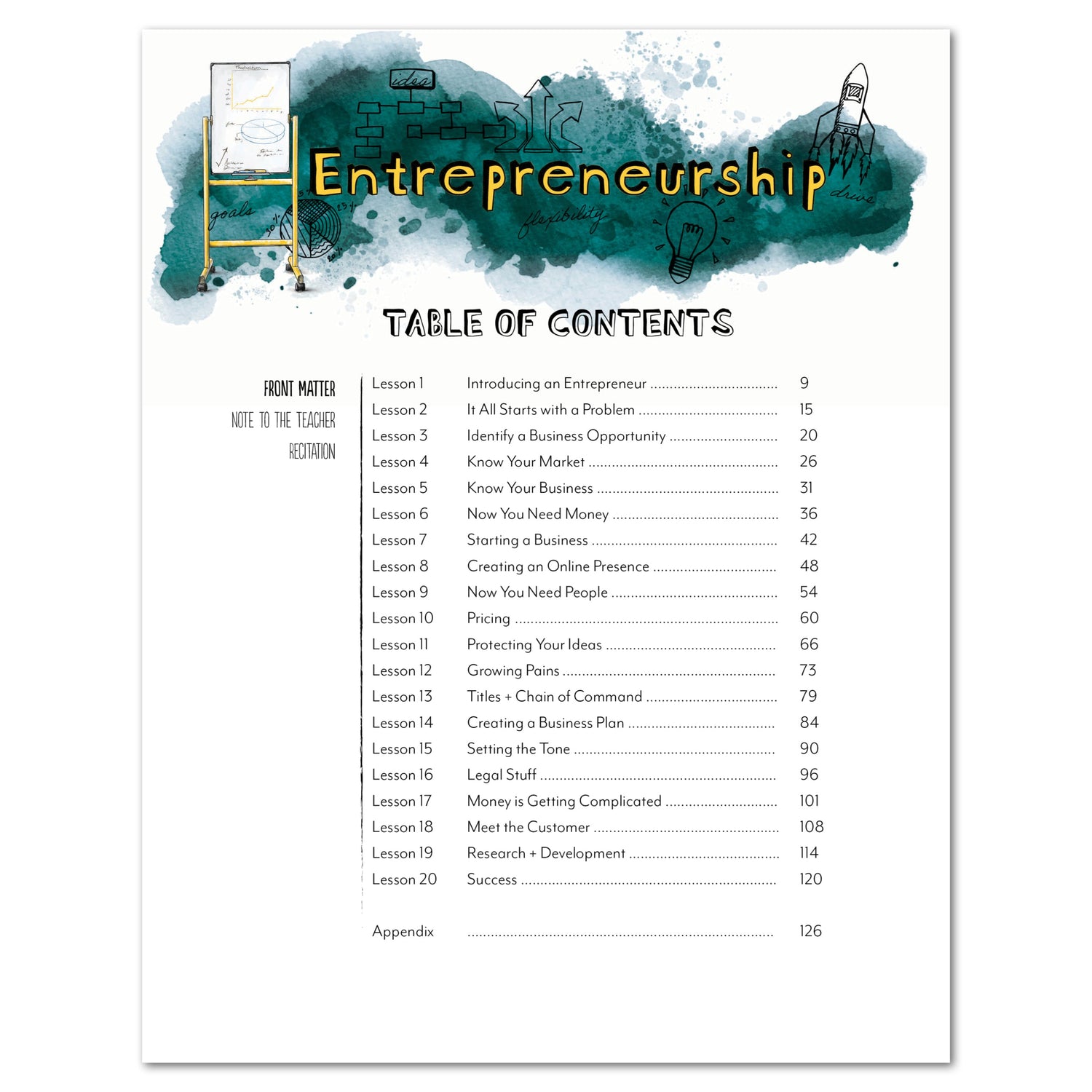 Entrepreneurship Homeschool Unit Study Digital Teacher's Guide Table of Contents