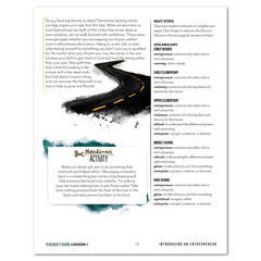 Entrepreneurship Homeschool Unit Study Digital Teacher's Guide Lesson 1 Introducing an entrepreneur Part 2