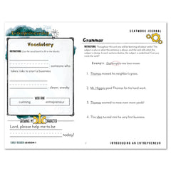 Entrepreneurship Homeschool Unit Study Digital Seatwork Journal Manuscript Early Reader Vocabulary and Grammar