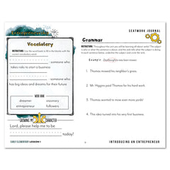 Entrepreneurship Homeschool Unit Study Digital Seatwork Journal Manuscript Early Elementary Lesson 1 Vocabulary and Grammar