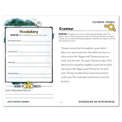 Entrepreneurship Homeschool Unit Study Digital Seatwork Journal Manuscript Upper Elementary Lesson 1 Vocabulary and Grammar
