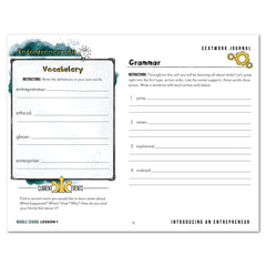 Entrepreneurship Homeschool Unit Study Digital Seatwork Journal Manuscript Middle School Lesson 1 Vocabulary and Spelling