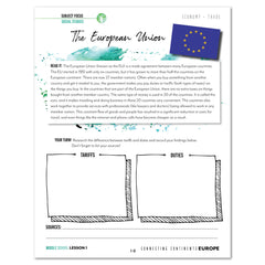 Europe homeschool unit study digital student workbook Teacher's Guide and Middle school  bundle lesson one