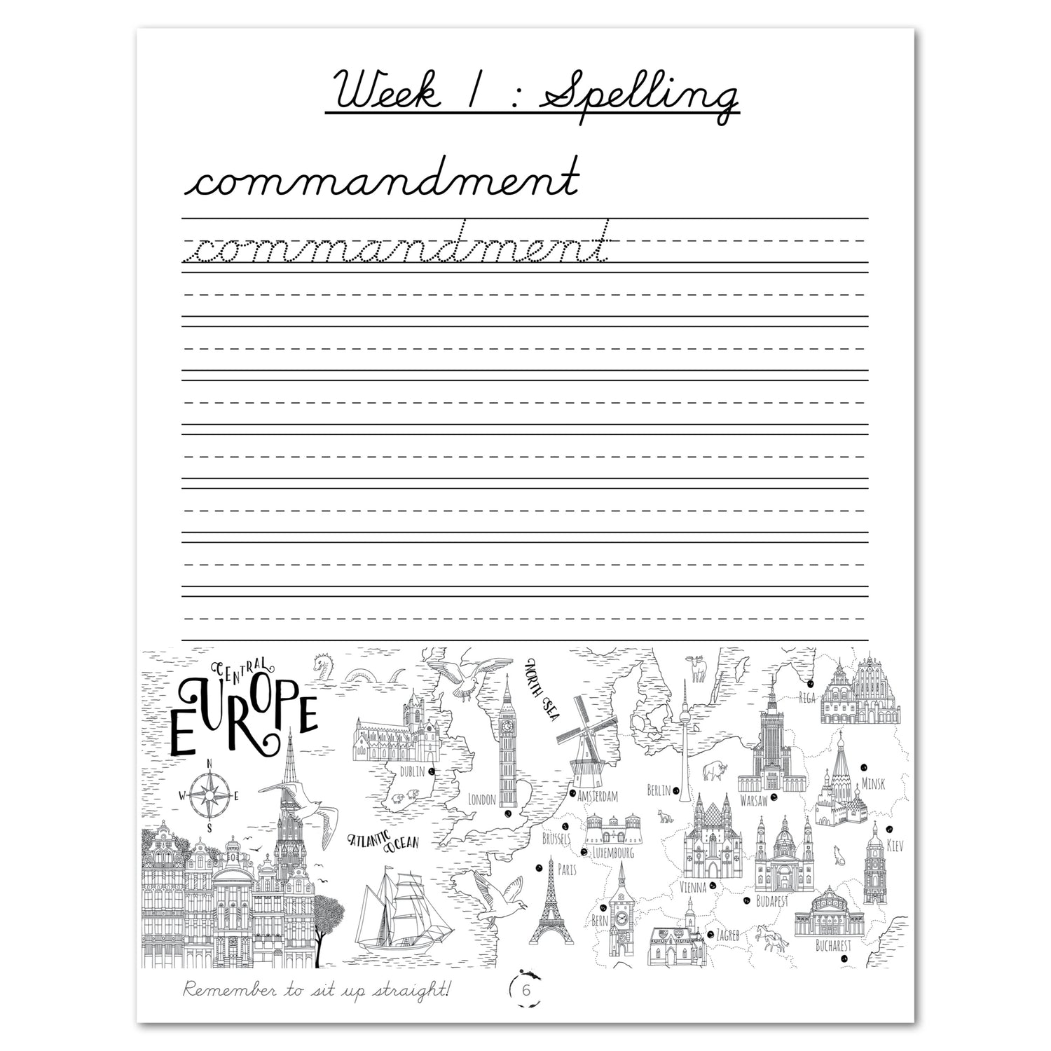 Europe homeschool unit study digital cursive student workbook  week spelling lesson 