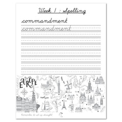 Europe homeschool unit study digital cursive student workbook  week spelling lesson 