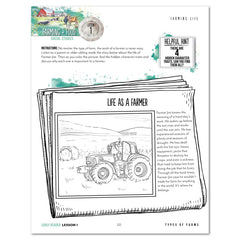 Farming + Food homeschool unit study digital teacher's guide and student work book in Early reader lesson one 