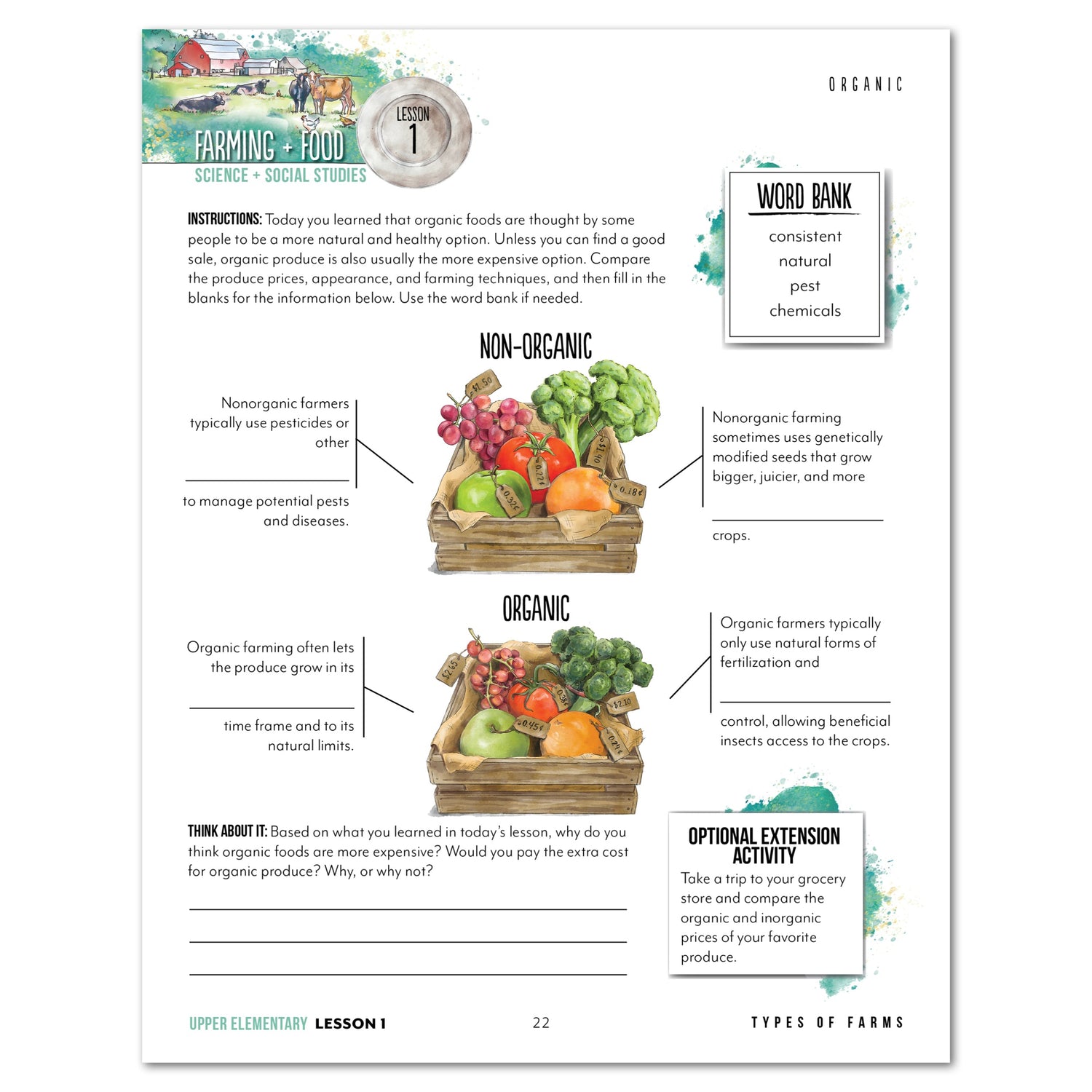 Farming + Food homeschool unit study digital teacher's guide and student work book in Upper Elementary lesson one 