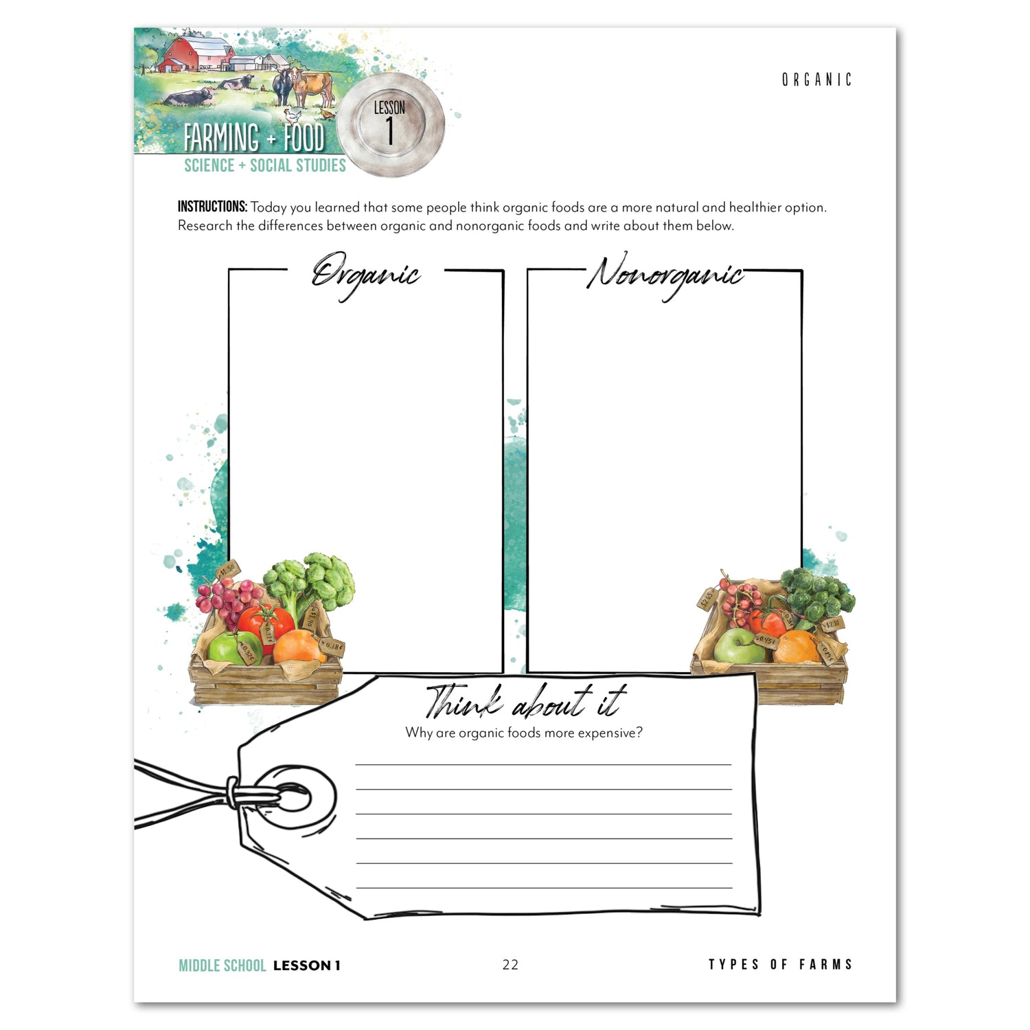 Farming + Food homeschool unit study digital teacher's guide and student work book in Middle School lesson one