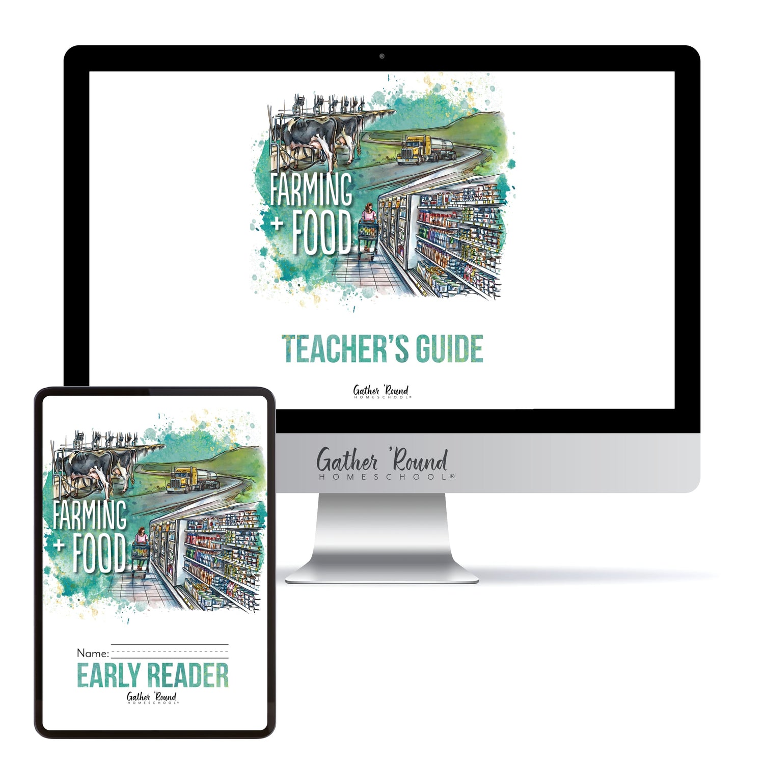 Farming + Food homeschool unit study digital teacher's guide and student work book in Early reader