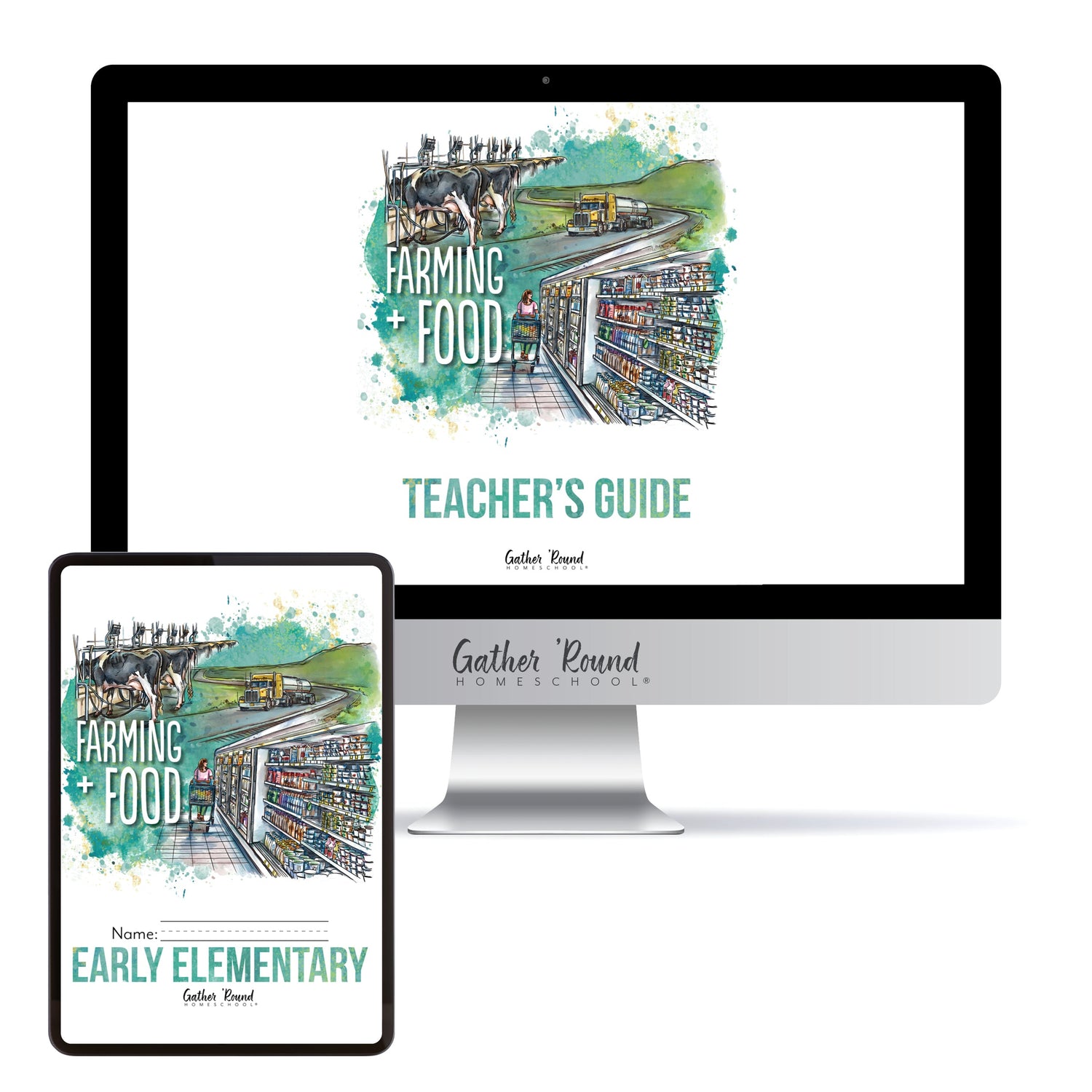 Farming + Food homeschool unit study digital teacher's guide and student work book in Early Elementary