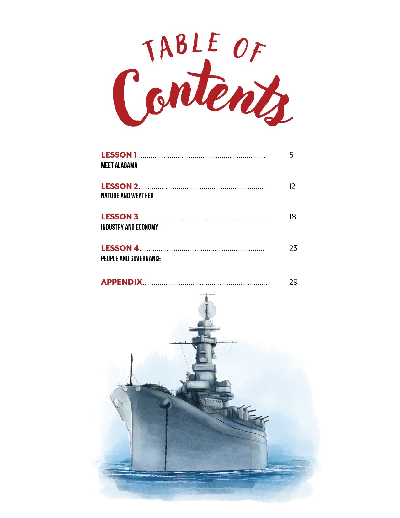 Alabama Fifty States Homeschool Unit Study Printed Teacher Guide Table of Contents
