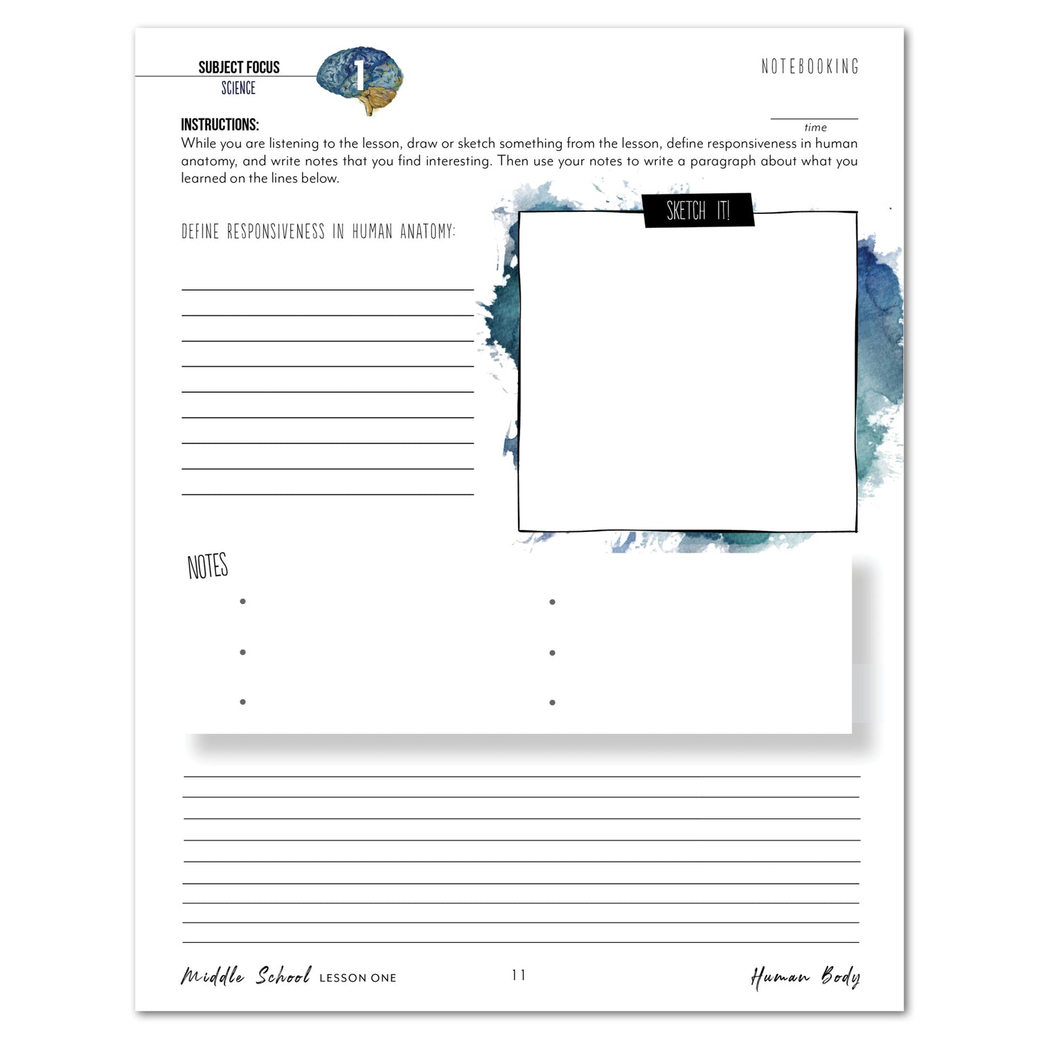 Human Body homeschool unit study digital student workbook middle school with teacher's guide bundle lesson one