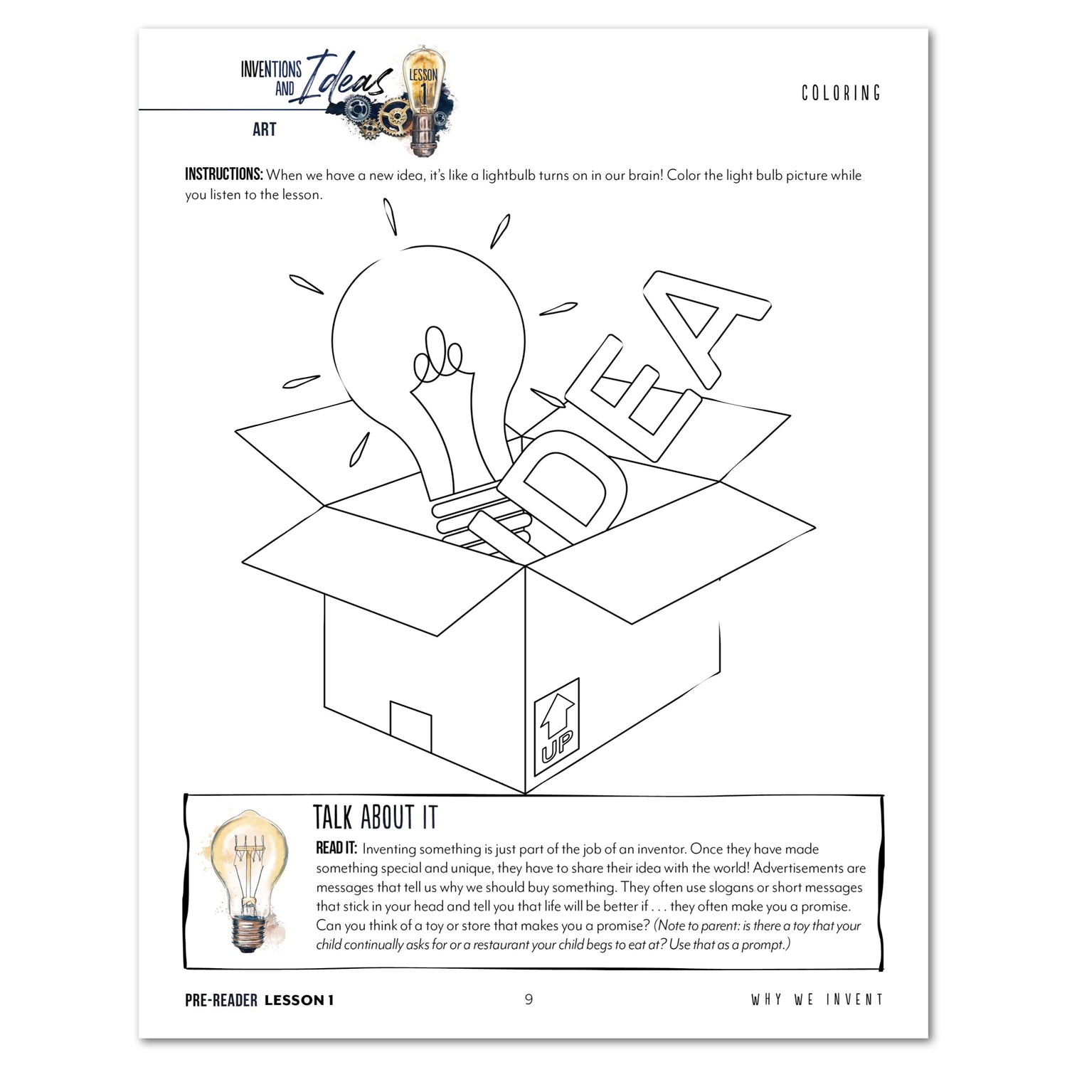 Inventions and Ideas homeschool unit study digital student workbook pre-reader with teacher's guide bundle lesson one 