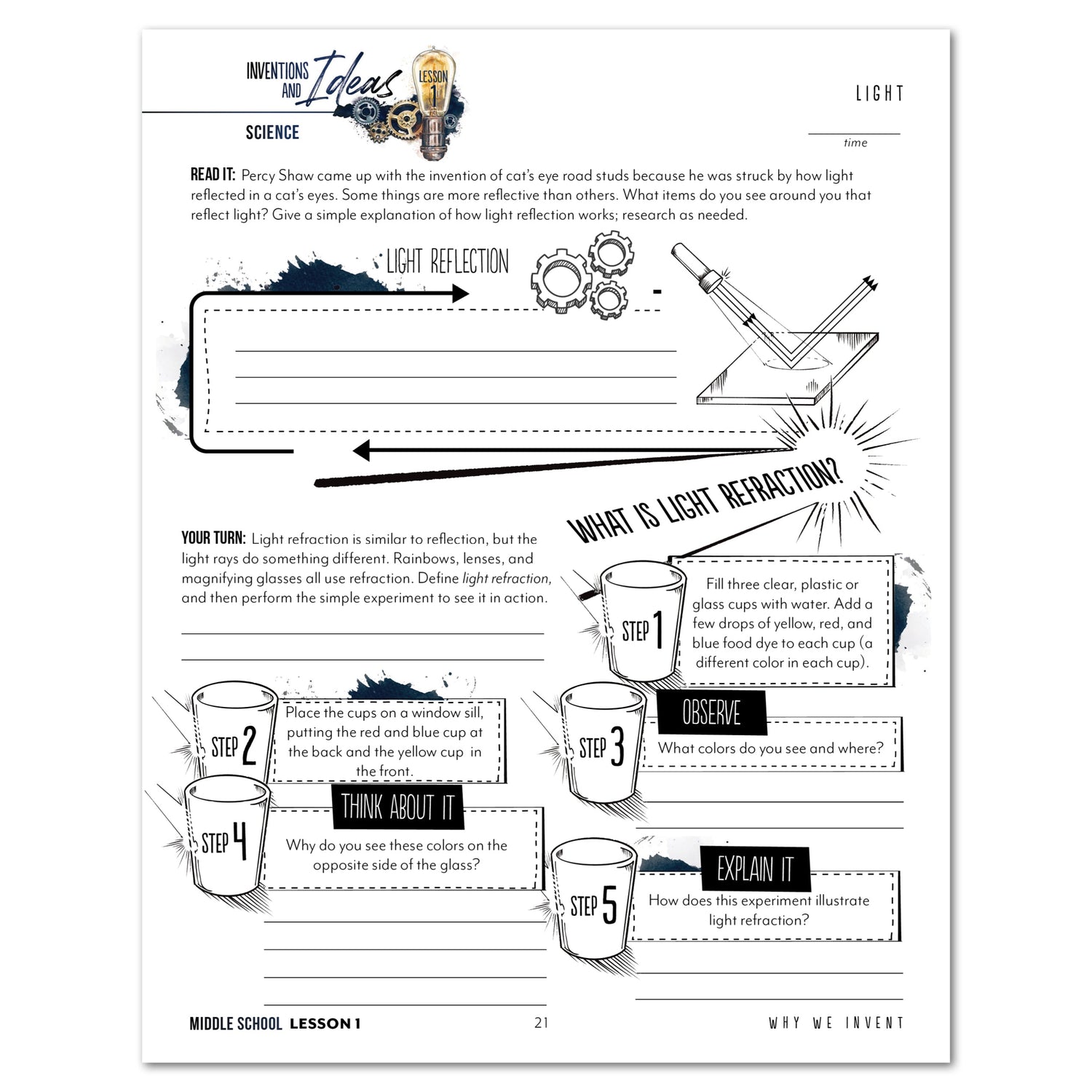 Inventions and Ideas homeschool unit study digital student workbook middle school with teacher's guide bundle lesson one 