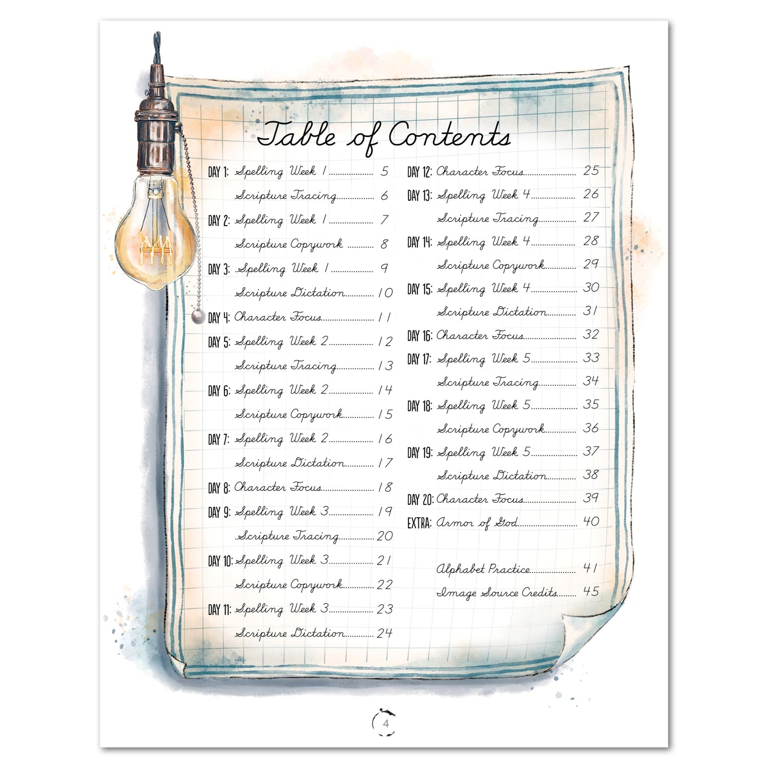 Inventions and Ideas homeschool unit study digital student workbook in cursive table of contents