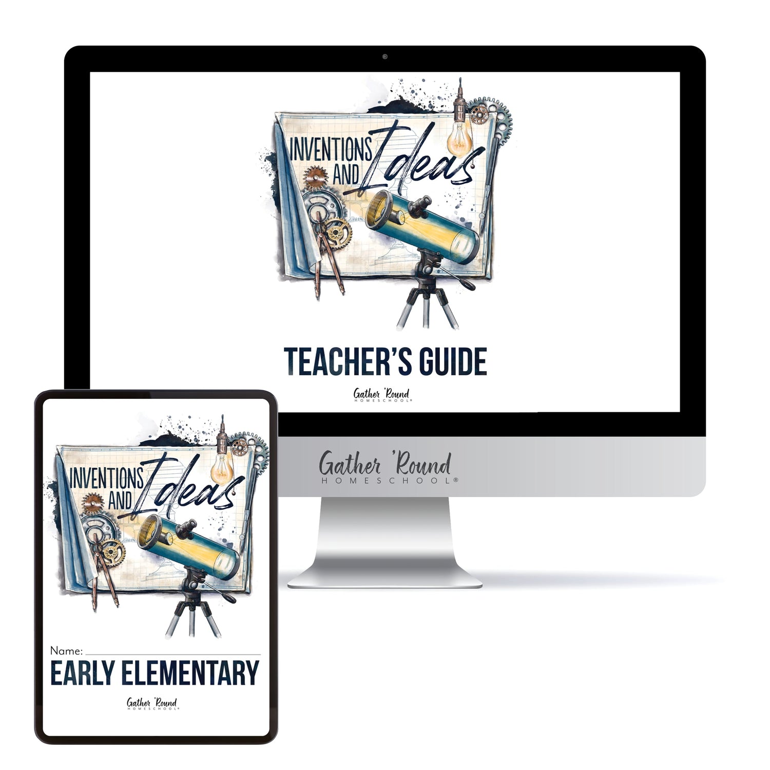 Inventions and Ideas homeschool unit study digital student workbook early elementary with teacher's guide bundle