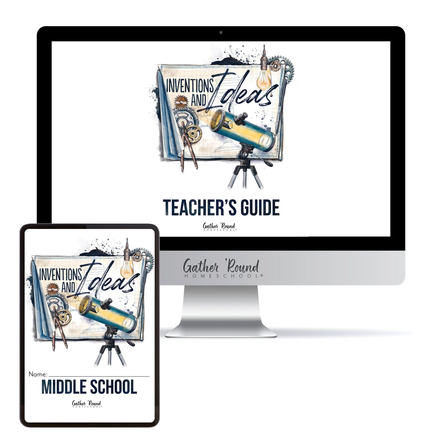 Inventions and Ideas homeschool unit study digital student workbook middle school with teacher's guide bundle