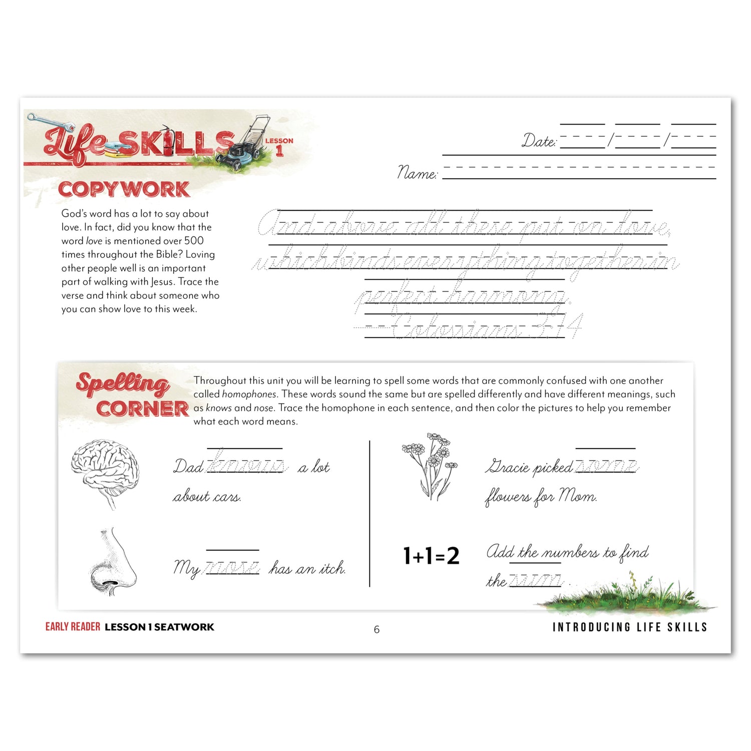Life Skills homeschool unit study digital early reader cursive seatwork journal lesson 15