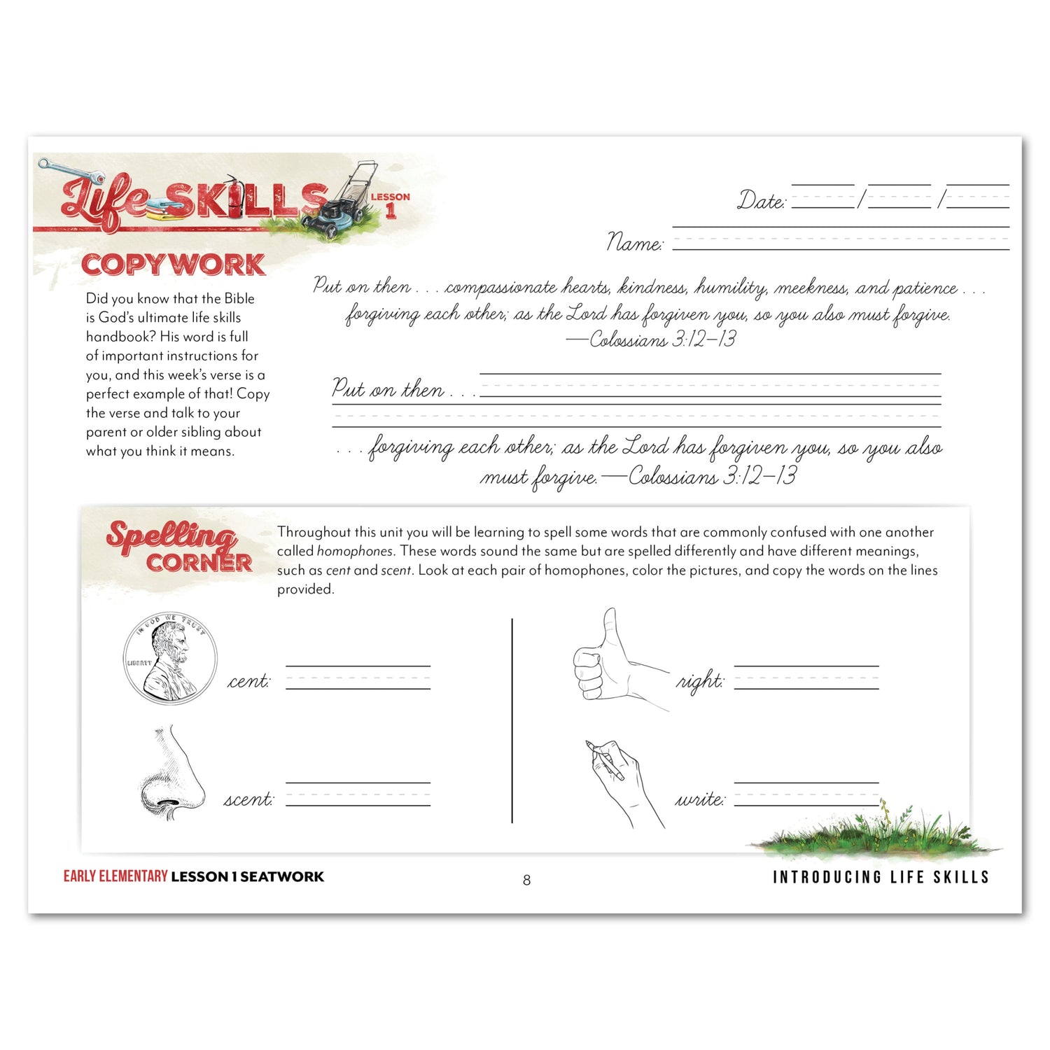 Life Skills homeschool unit study digital early elementary cursive seatwork journal lesson 15