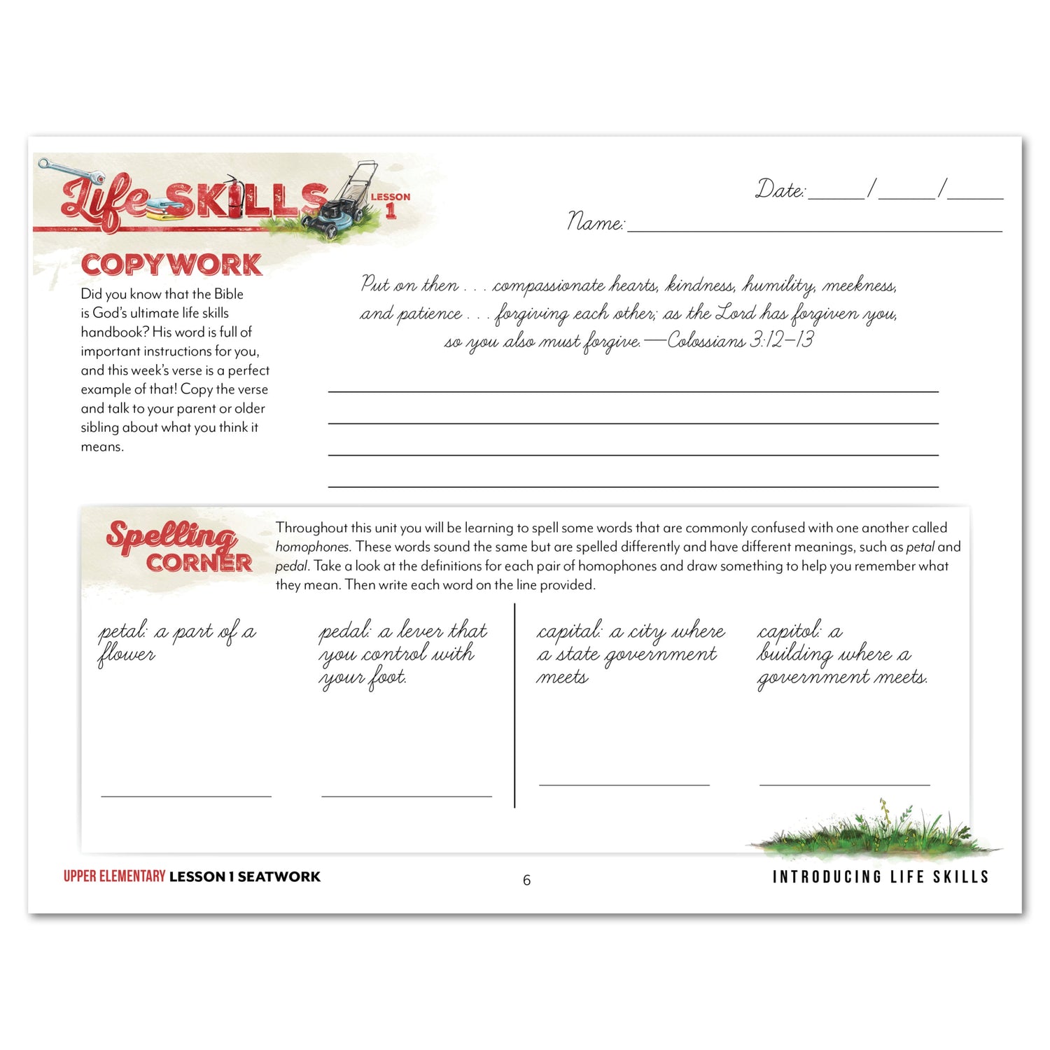 Life Skills homeschool unit study digital upper elementary cursive seatwork journal lesson 15