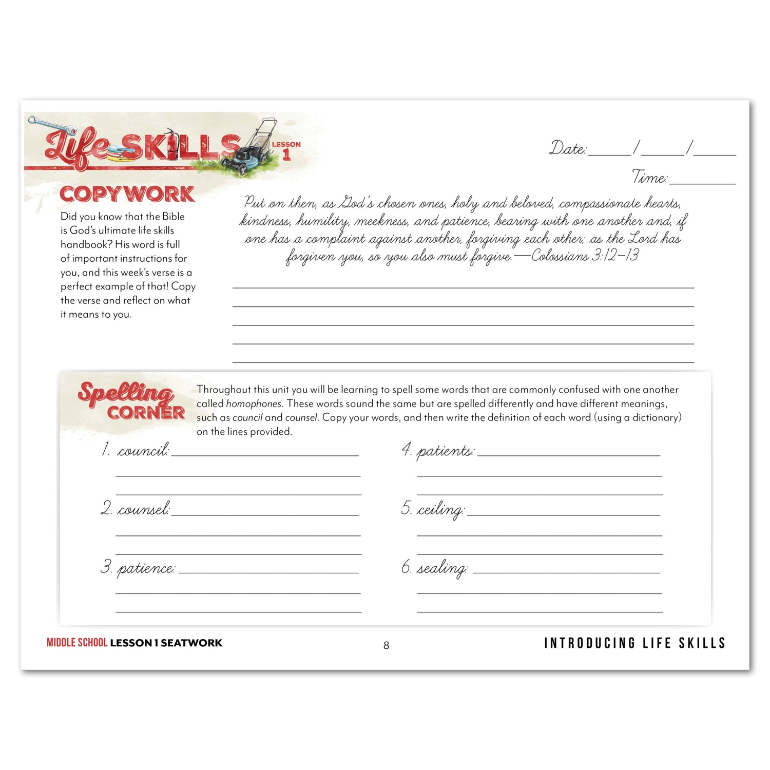 Life Skills homeschool unit study digital middle school cursive seatwork journal lesson 15