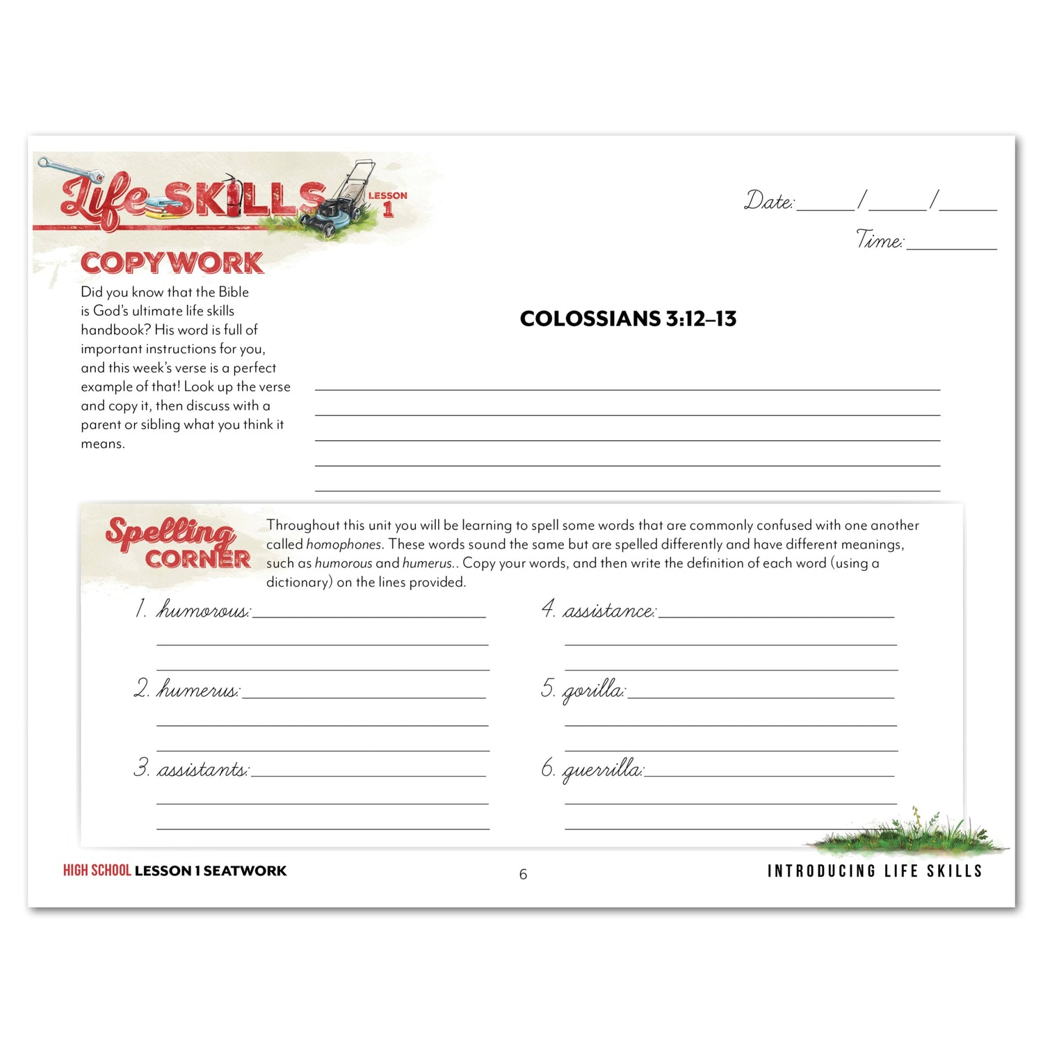 Life Skills homeschool unit study digital high school cursive seatwork journal