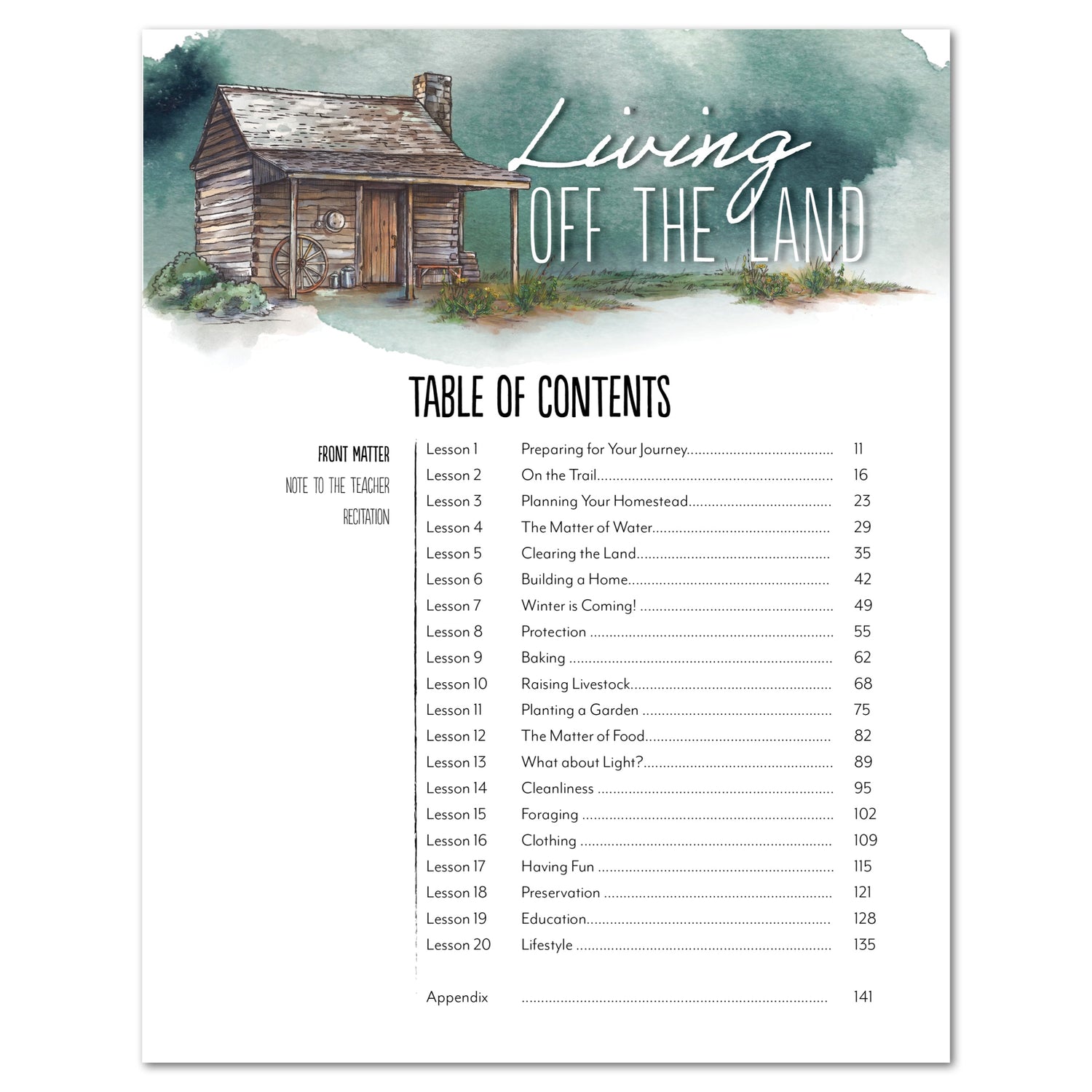 Living Off the Land homeschool unit study digital table of contents