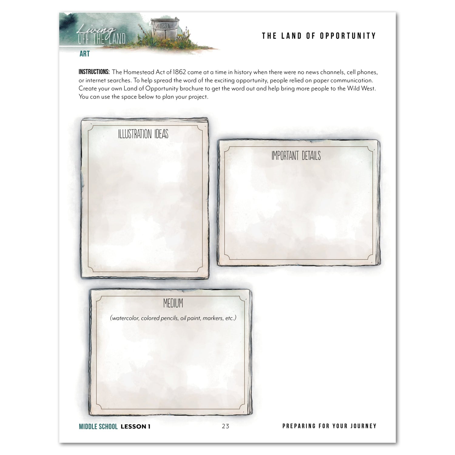 Living Off the Land homeschool unit study digital middle school student notebook and teacher's bundle lesson one