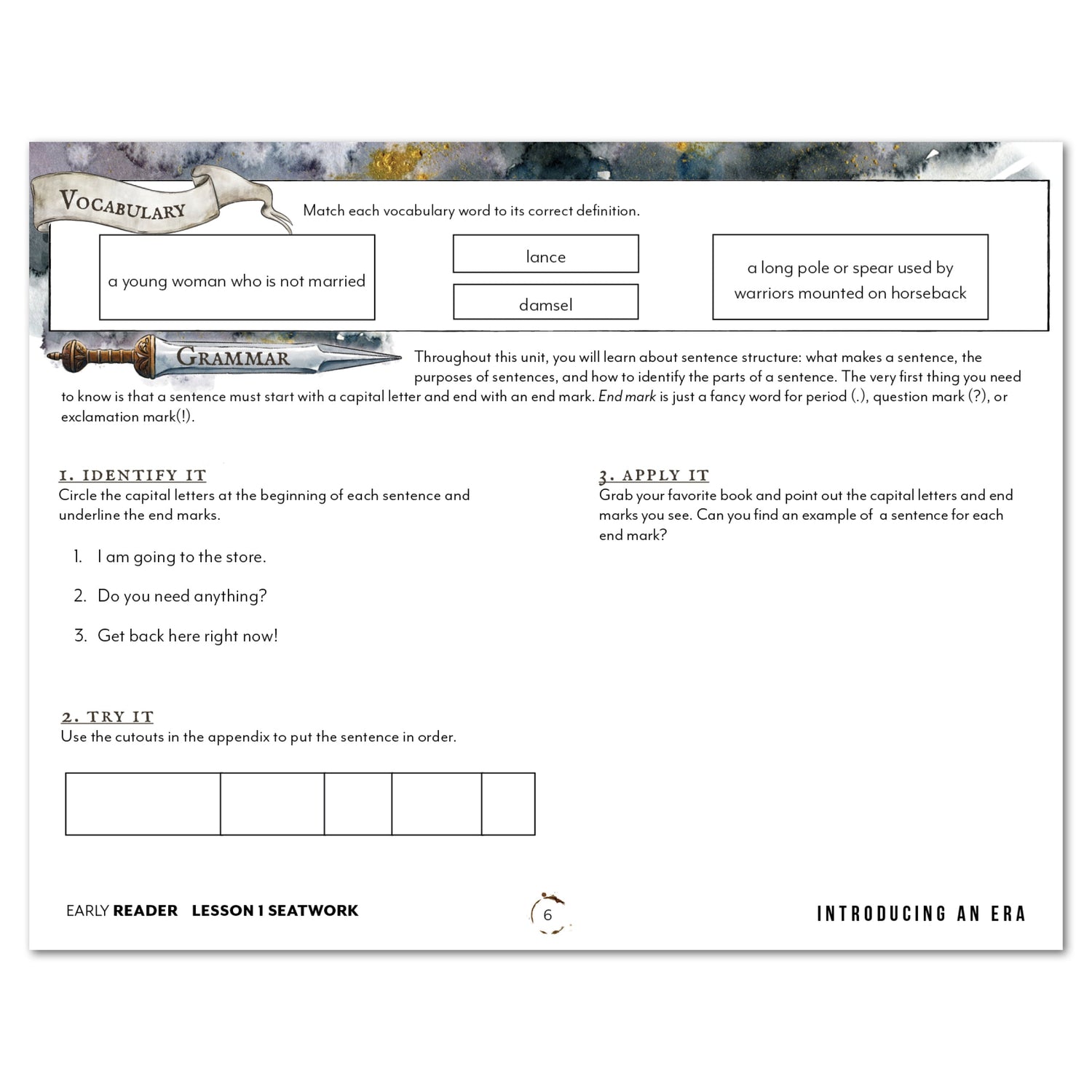 Middle Ages homeschool unit study digital student seatwork book in manuscript for early reader lesson one