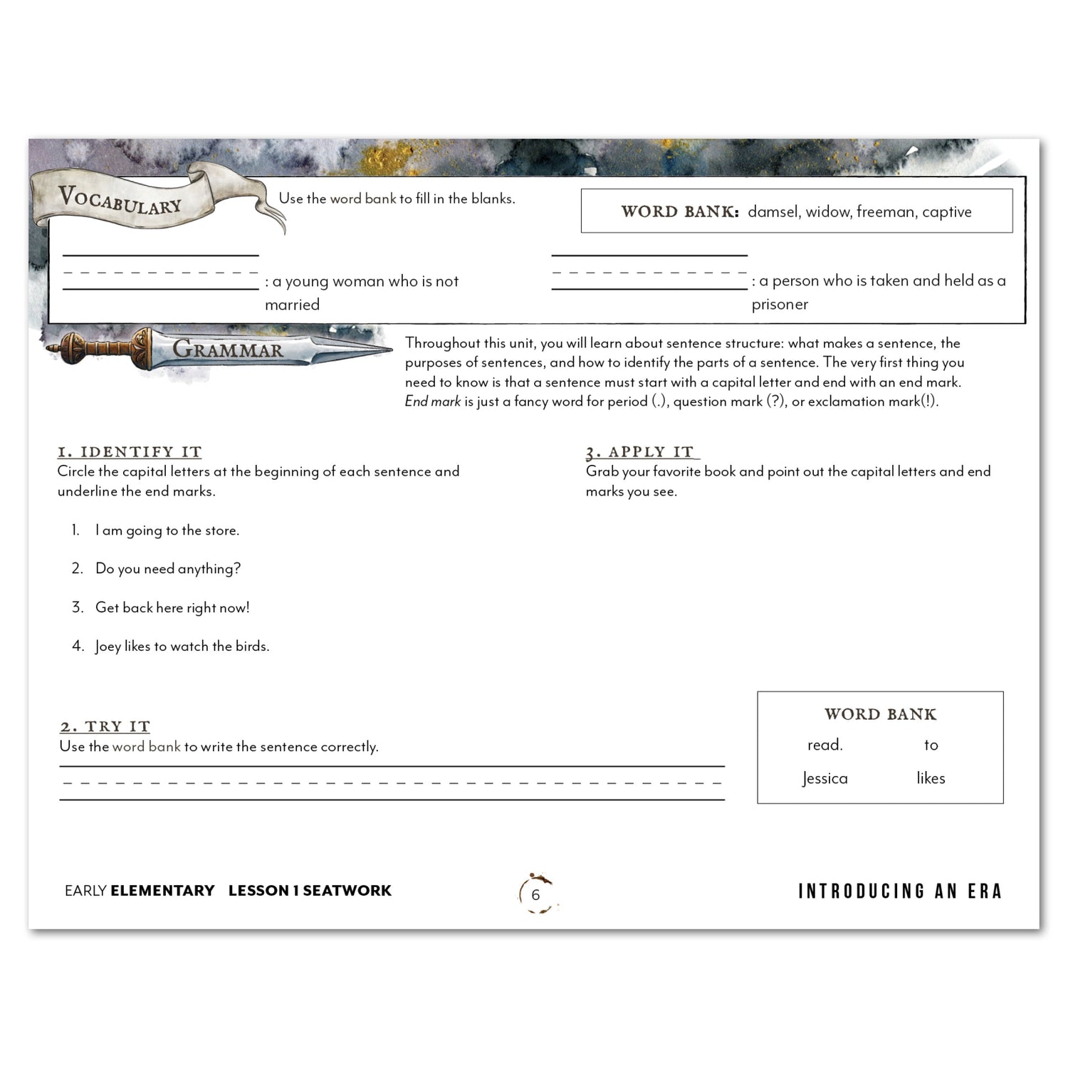 Middle Ages homeschool unit study digital student seatwork book in manuscript for early elementary lesson one