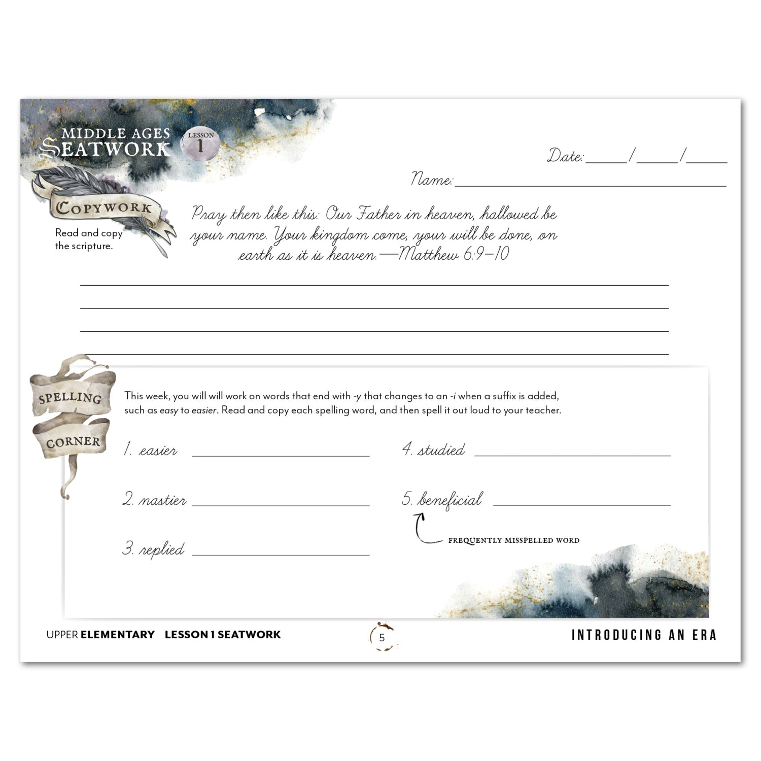 Middle Ages homeschool unit study digital student seatwork book in cursive for upper elementary lesson one 