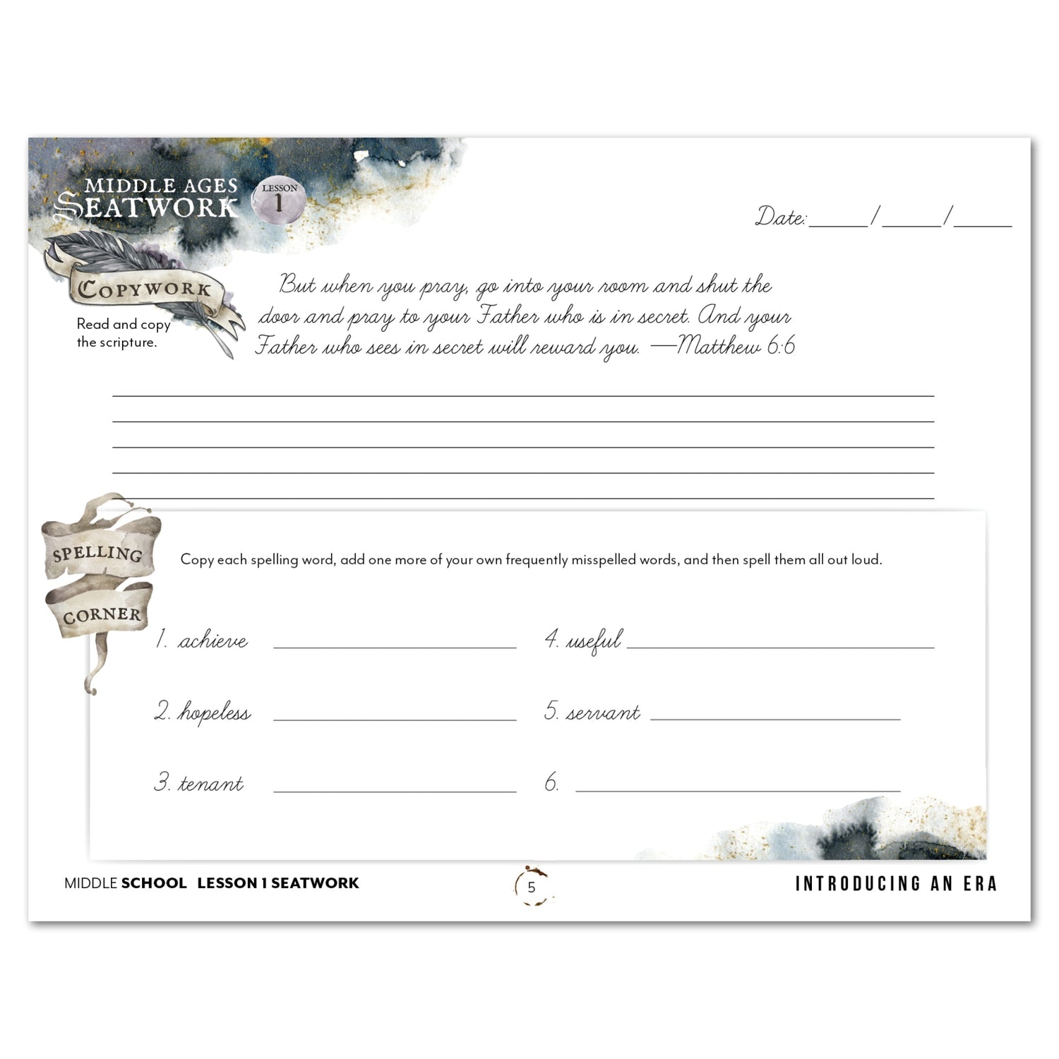 Middle Ages homeschool unit study digital student seatwork book in cursive for middle school lesson one
