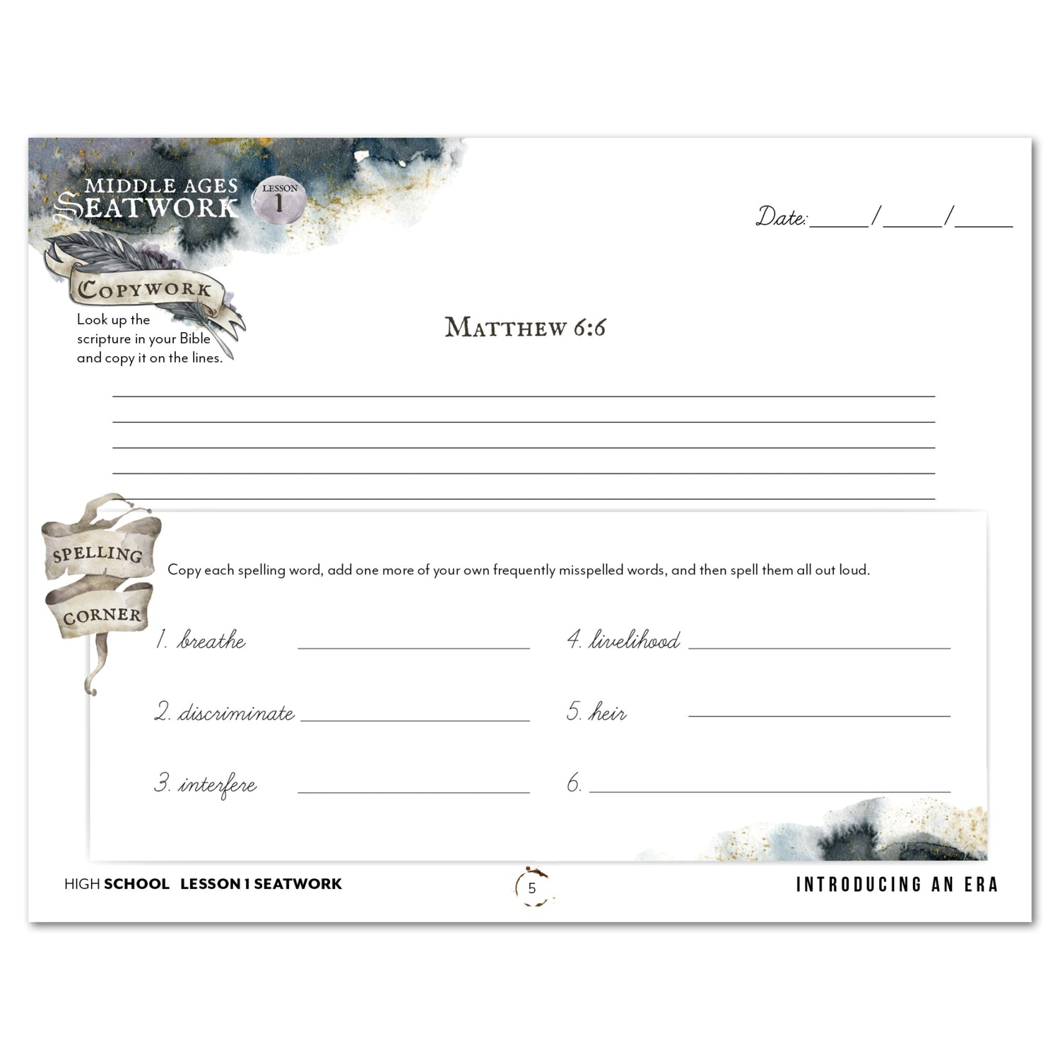 Middle Ages homeschool unit study digital student seatwork book in cursive for high school lesson one