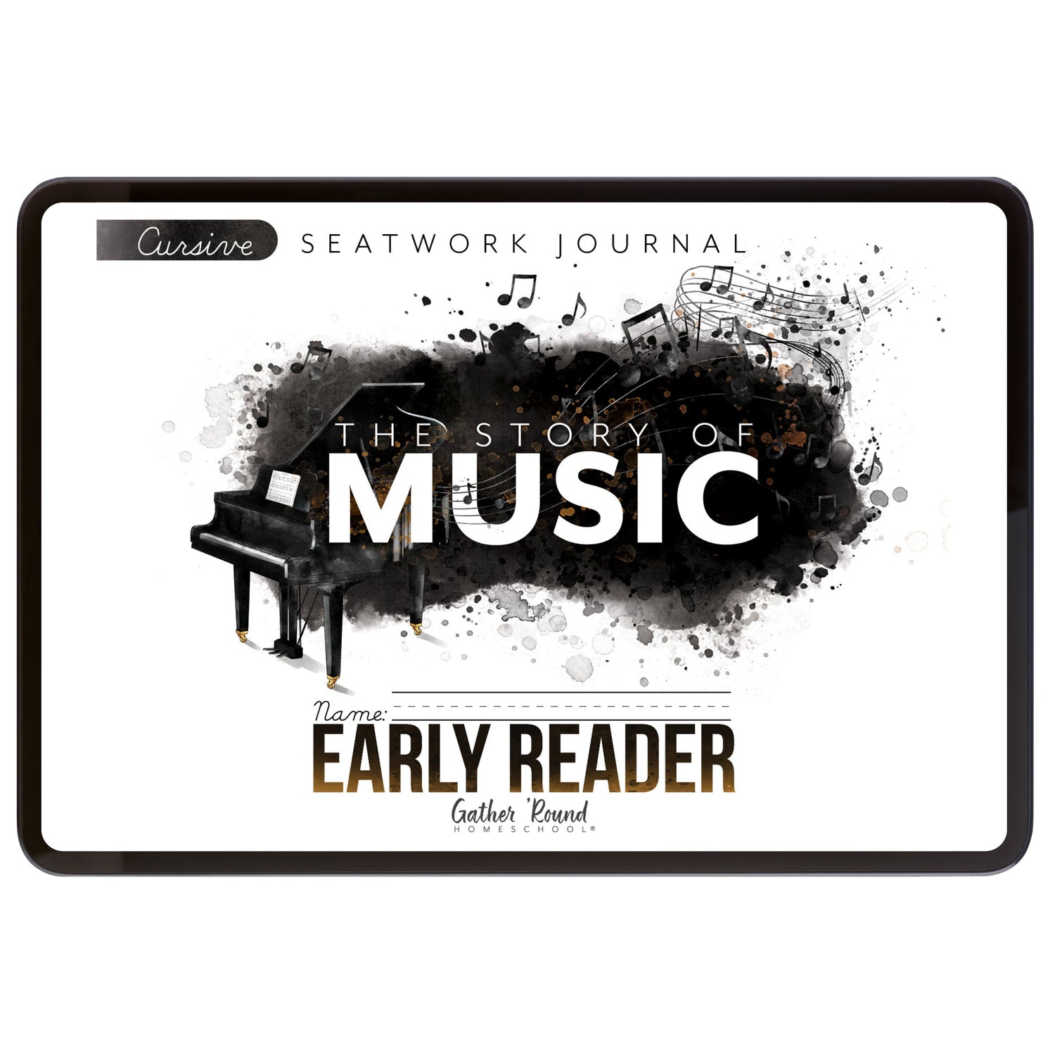 Music homeschool unit study digital student seatwork journal in cursive for early reader