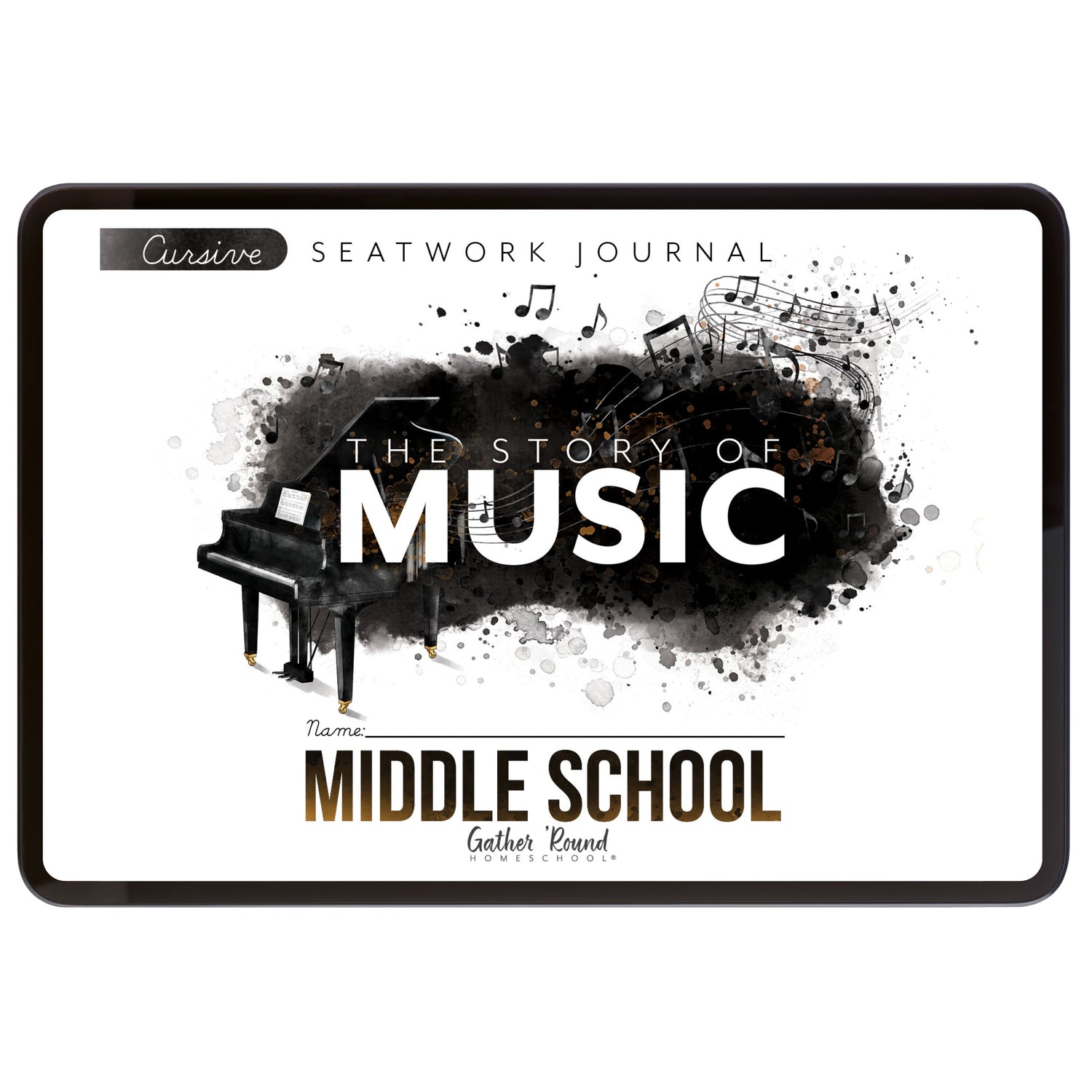 Music homeschool unit study digital student seatwork journal in cursive for middle school