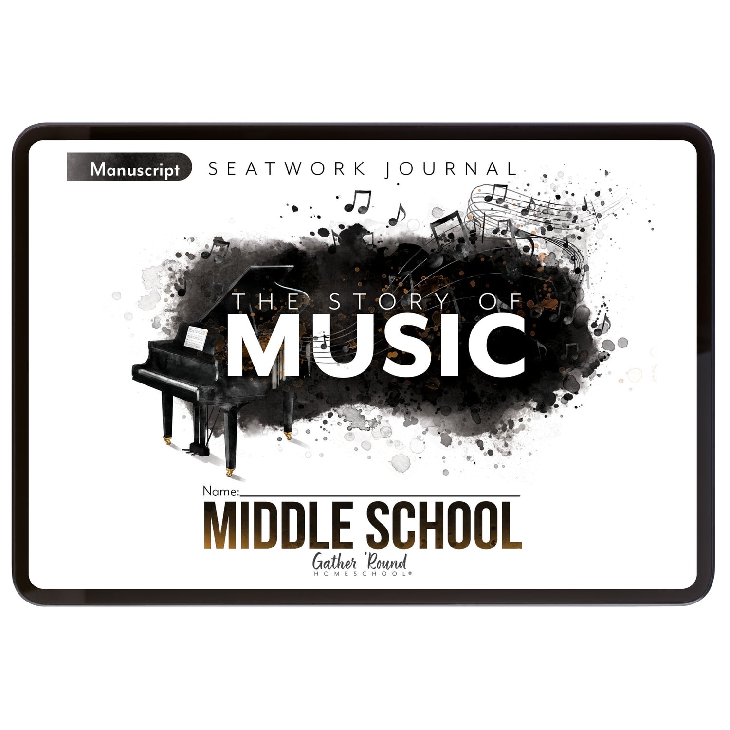 Music homeschool unit study digital student seatwork journal in manuscript for middle school