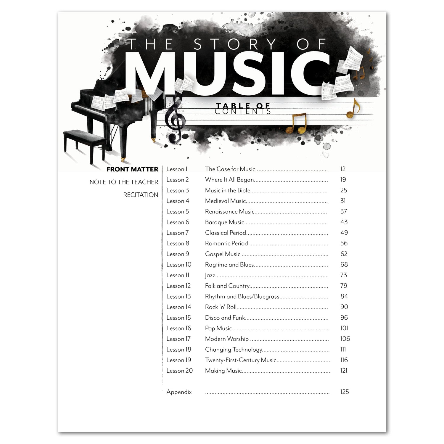 Music homeschool unit study digital teacher guide table of contents