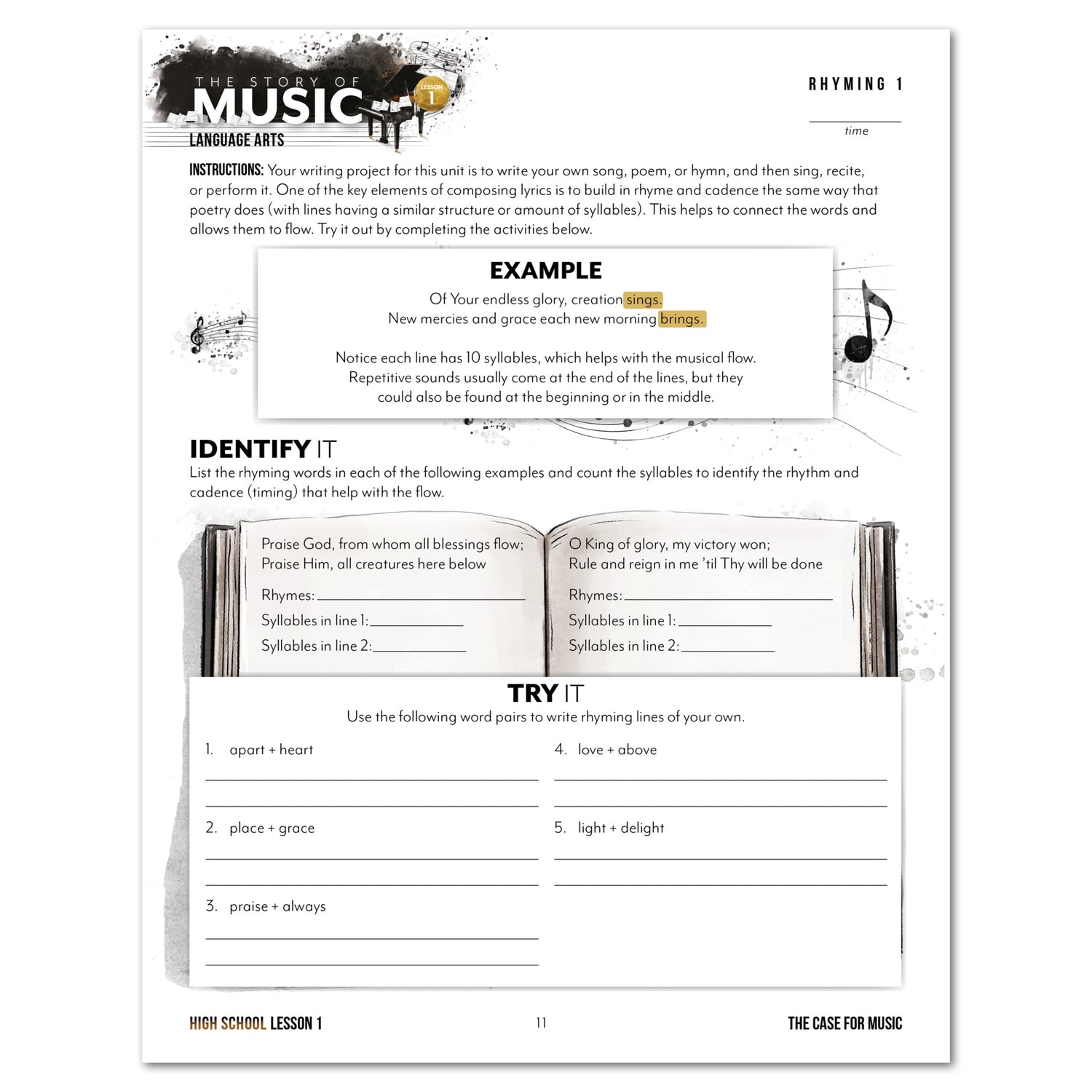 Music homeschool unit study digital student workbook for High school with Teacher's Guide bundle  lesson one