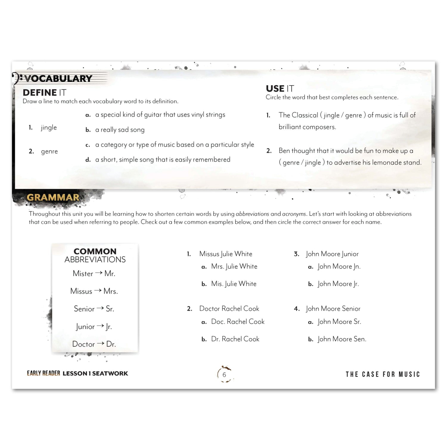 Music homeschool unit study digital student seatwork journal in manuscript for early reader lesson one