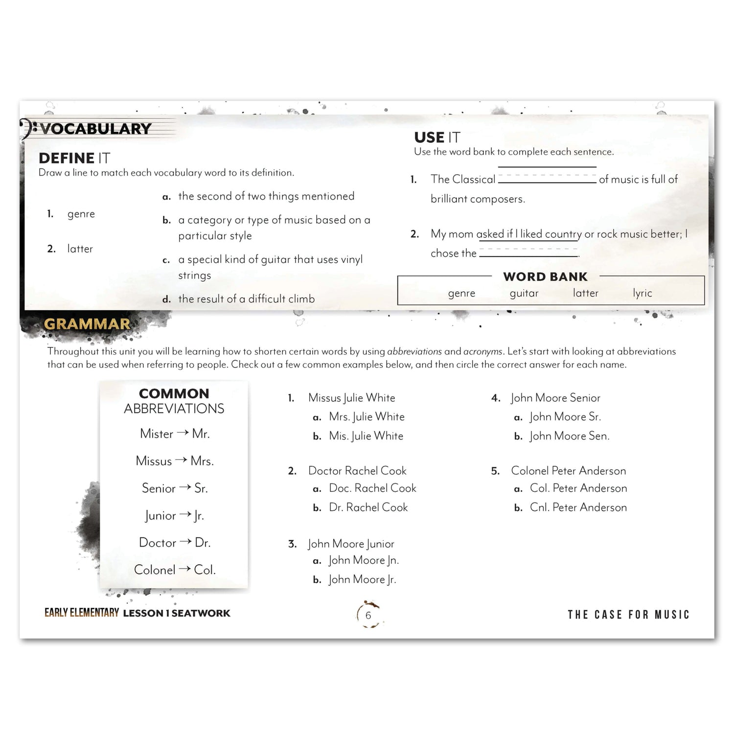 Music homeschool unit study digital student seatwork journal in manuscript for early elementary lesson one