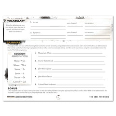 Music homeschool unit study digital student seatwork journal in manuscript for high school lesson one